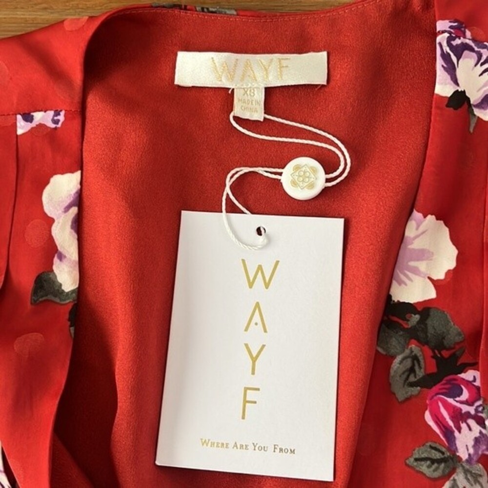 WAYF Red Roses Ruffle Wrap Mini Dress XS - Picture 11 of 15